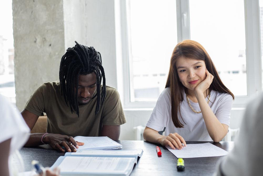 Students studying together at one table
